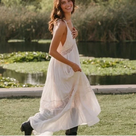 Free People Carla Lace Dress Deep-V Ivory Never Worn Size Small - Picture 7 of 15
